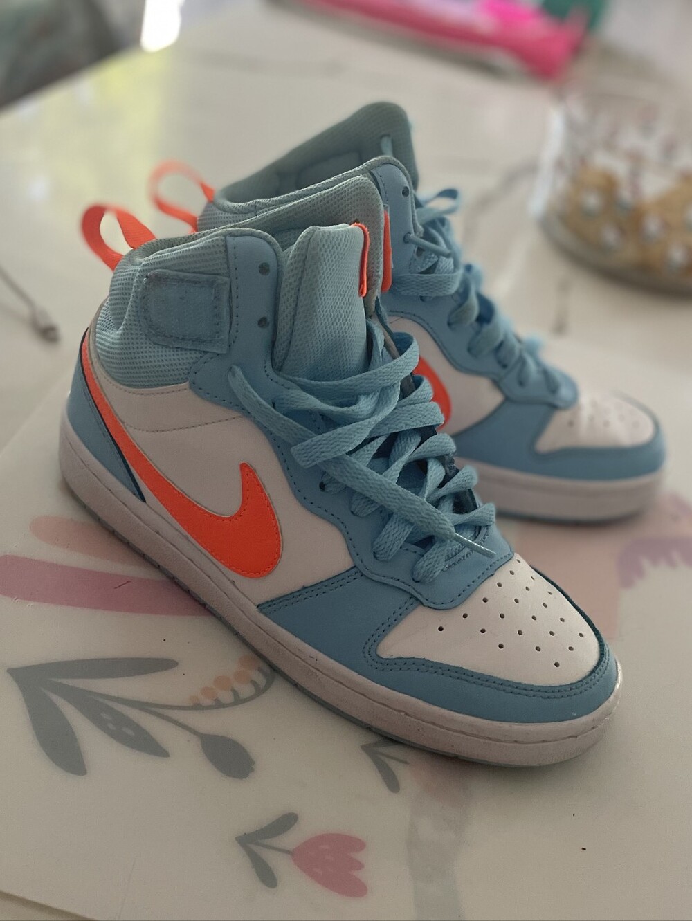 Nike Mid-Top Sneakers in Aqua Blue & Neon Orange - Picture 4 of 4